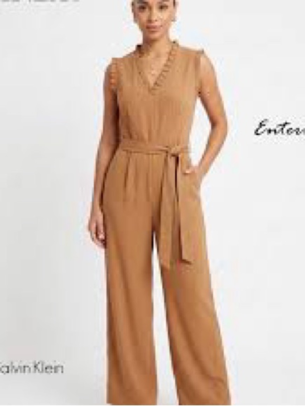 Calvin Klein | Sleeveless Wide-Leg Jumpsuit in Camel Brown